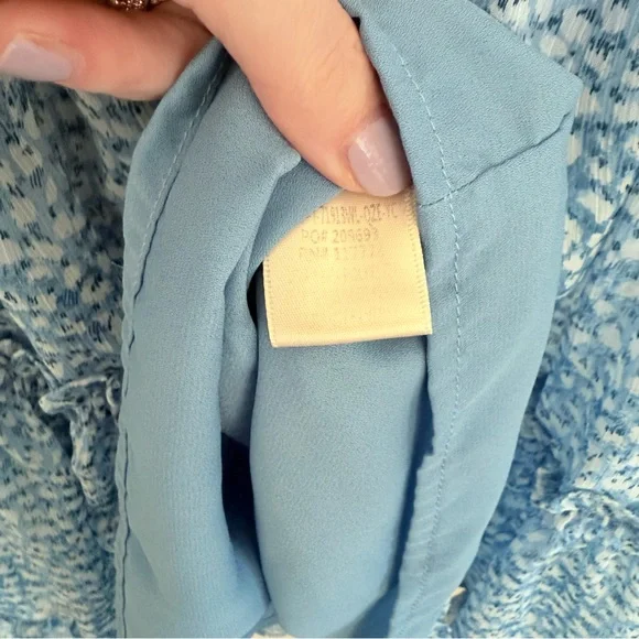 Lovestitch Sheer Floral Bishop Sleeve Ruffle Tier Mini Dress Light Blue Size S - Picture 7 of 12